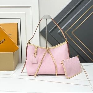 Pink Leather Shoulder Bag with Matching Pouch
